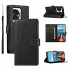 For Honor 100 PU Genuine Leather Texture Embossed Line Phone Case(Black) - 1