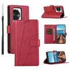 For Honor 100 PU Genuine Leather Texture Embossed Line Phone Case(Red) - 1