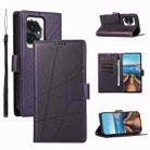 For Honor 100 PU Genuine Leather Texture Embossed Line Phone Case(Purple) - 1