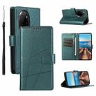 For Honor 100 Pro PU Genuine Leather Texture Embossed Line Phone Case(Green) - 1