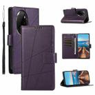 For Honor 100 Pro PU Genuine Leather Texture Embossed Line Phone Case(Purple) - 1