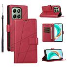 For Honor X6b PU Genuine Leather Texture Embossed Line Phone Case(Red) - 1