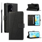 For Honor 300 Pro / 300 Ultra PU Genuine Leather Texture Embossed Line Phone Case(Black) - 1
