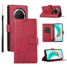 For Honor X9c Global / Magic7 Lite PU Genuine Leather Texture Embossed Line Phone Case(Red) - 1