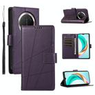 For Honor X9c Global / Magic7 Lite PU Genuine Leather Texture Embossed Line Phone Case(Purple) - 1