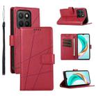 For Honor X8c 4G PU Genuine Leather Texture Embossed Line Phone Case(Red) - 1