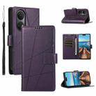 For Huawei Enjoy 30 Plus PU Genuine Leather Texture Embossed Line Phone Case(Purple) - 1