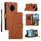 For Huawei Mate 30 Pro PU Genuine Leather Texture Embossed Line Phone Case(Brown) - 1