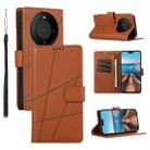 For Huawei Mate 60 PU Genuine Leather Texture Embossed Line Phone Case(Brown) - 1