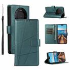 For Huawei Mate 60 Pro PU Genuine Leather Texture Embossed Line Phone Case(Green) - 1