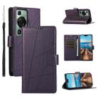 For Huawei P60 PU Genuine Leather Texture Embossed Line Phone Case(Purple) - 1