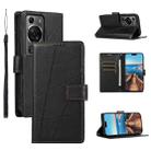 For Huawei P60 Pro PU Genuine Leather Texture Embossed Line Phone Case(Black) - 1
