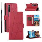 For Xiaomi Mi 10 PU Genuine Leather Texture Embossed Line Phone Case(Red) - 1