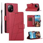 For Xiaomi Mi 11 PU Genuine Leather Texture Embossed Line Phone Case(Red) - 1