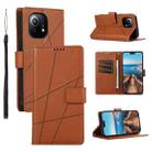 For Xiaomi Mi 11 PU Genuine Leather Texture Embossed Line Phone Case(Brown) - 1