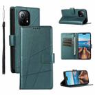 For Xiaomi Mi 11 PU Genuine Leather Texture Embossed Line Phone Case(Green) - 1