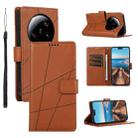 For Xiaomi 13 Ultra PU Genuine Leather Texture Embossed Line Phone Case(Brown) - 1