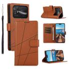 For Xiaomi Poco C40 PU Genuine Leather Texture Embossed Line Phone Case(Brown) - 1