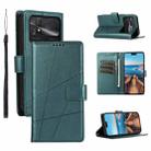 For Xiaomi Poco C40 PU Genuine Leather Texture Embossed Line Phone Case(Green) - 1