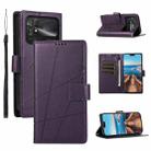 For Xiaomi Poco C40 PU Genuine Leather Texture Embossed Line Phone Case(Purple) - 1