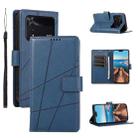For Xiaomi Poco M4 Pro PU Genuine Leather Texture Embossed Line Phone Case(Blue) - 1