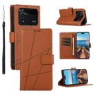 For Xiaomi Poco M4 Pro PU Genuine Leather Texture Embossed Line Phone Case(Brown) - 1