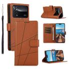 For Xiaomi Poco X4 Pro 5G PU Genuine Leather Texture Embossed Line Phone Case(Brown) - 1