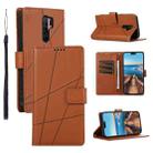 For Xiaomi Redmi 9 PU Genuine Leather Texture Embossed Line Phone Case(Brown) - 1