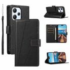 For Xiaomi Redmi 12 PU Genuine Leather Texture Embossed Line Phone Case(Black) - 1