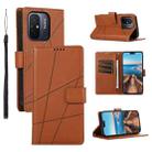 For Xiaomi Redmi 12C PU Genuine Leather Texture Embossed Line Phone Case(Brown) - 1