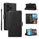 For Xiaomi Redmi Note 12 Turbo PU Genuine Leather Texture Embossed Line Phone Case(Black) - 1