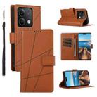 For Xiaomi Redmi Note 13 5G PU Genuine Leather Texture Embossed Line Phone Case(Brown) - 1