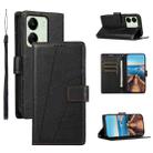 For Xiaomi Redmi 13C PU Genuine Leather Texture Embossed Line Phone Case(Black) - 1