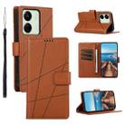 For Xiaomi Redmi 13C PU Genuine Leather Texture Embossed Line Phone Case(Brown) - 1