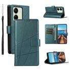 For Xiaomi Redmi 13C PU Genuine Leather Texture Embossed Line Phone Case(Green) - 1