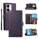 For Xiaomi Redmi 13C PU Genuine Leather Texture Embossed Line Phone Case(Purple) - 1