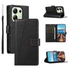 For Xiaomi Redmi Note 13 4G PU Genuine Leather Texture Embossed Line Phone Case(Black) - 1