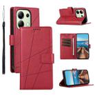 For Xiaomi Redmi Note 13 4G PU Genuine Leather Texture Embossed Line Phone Case(Red) - 1