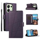 For Xiaomi Redmi Note 13 4G PU Genuine Leather Texture Embossed Line Phone Case(Purple) - 1