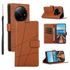 For Xiaomi Redmi A3 PU Genuine Leather Texture Embossed Line Phone Case(Brown) - 1