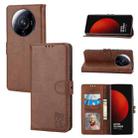 For Xiaomi 13 Ultra Embossed Happy Cat Pattern Flip Leather Phone Case(Brown) - 1