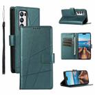 For OPPO Reno5 Pro+ PU Genuine Leather Texture Embossed Line Phone Case(Green) - 1