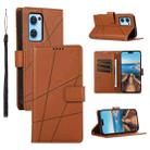 For OPPO Reno7 5G PU Genuine Leather Texture Embossed Line Phone Case(Brown) - 1