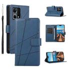 For OPPO Reno8 PU Genuine Leather Texture Embossed Line Phone Case(Blue) - 1