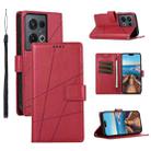 For OPPO Reno8 Pro PU Genuine Leather Texture Embossed Line Phone Case(Red) - 1