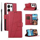 For OPPO Reno8 Pro+ PU Genuine Leather Texture Embossed Line Phone Case(Red) - 1