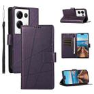 For OPPO Reno8 Pro+ PU Genuine Leather Texture Embossed Line Phone Case(Purple) - 1