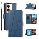 For OPPO Reno9 PU Genuine Leather Texture Embossed Line Phone Case(Blue) - 1