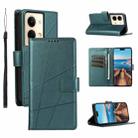 For OPPO Reno9 PU Genuine Leather Texture Embossed Line Phone Case(Green) - 1