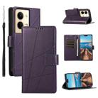 For OPPO Reno9 PU Genuine Leather Texture Embossed Line Phone Case(Purple) - 1